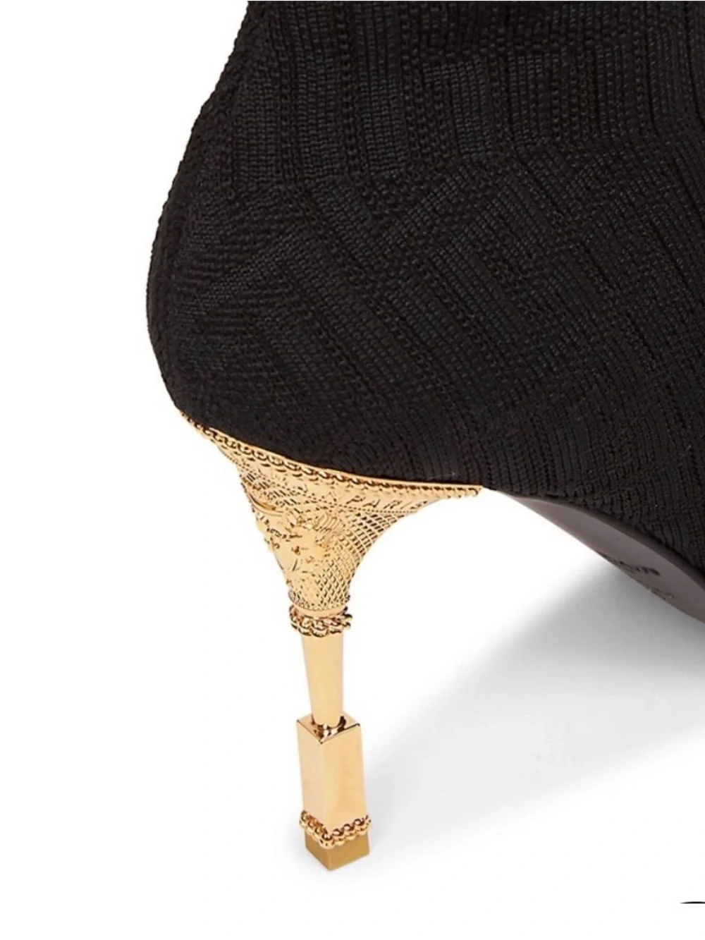 Balmain Black Stretch Knit Sock Boot with Gold Heel Accent